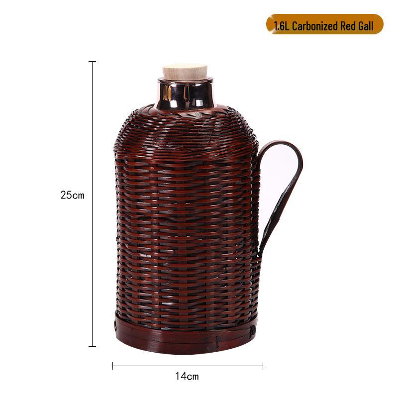 Bamboo Rattan Hot Water Bottle & Retro Thermos for Winter Tea Gatherings