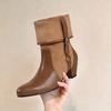 Womens Round Toe Chunky Heel Ankle Boots Winter Slip On Fashion Western 5cm