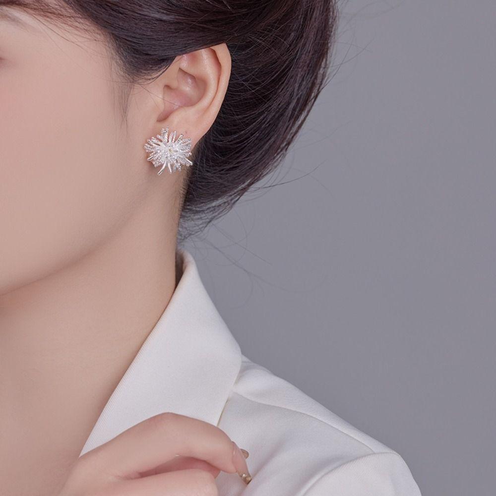 Elegant Metal Stud Earrings Zircon Geometric Flower Earrings Fireworks Shape Earrings  Party