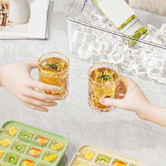 Ice Cube Mold with Lid And Storage Box One-Press Easy-Release Double Layer Ice Tray with Scoop BPA-Free Food Grade Ice Maker for Cocktails Whiskey