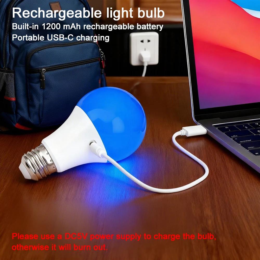 E27 Wireless RGB/CW Stepless Dimming USB Rechargeable Light Bulb with Remote Control Battery-Powered Light Bulb Dimmable/Timer