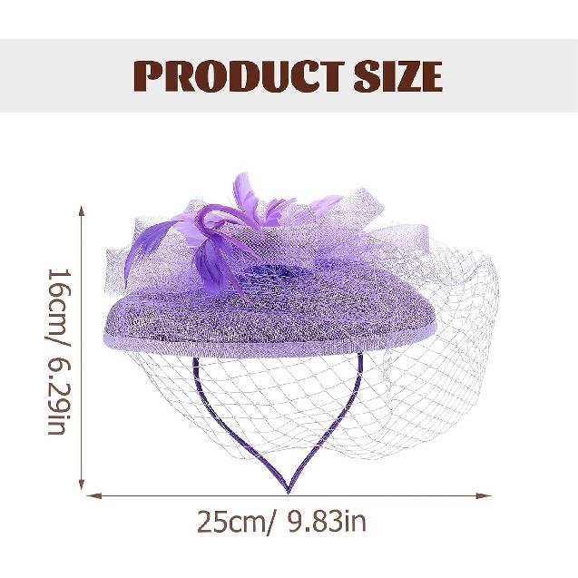 ORFOFE Bridal Mesh Hat with Plumage Flower Purple Wedding Headdress Hair Accessory for Women Special Occasion Tea Party
