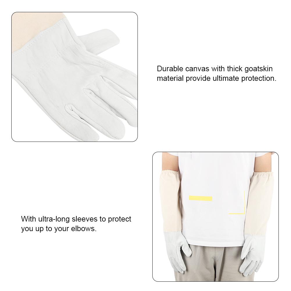 Goatskin  Leather Canvas Bee Gloves Anti Bee Anti Sting Long Sleeves Professional Apiculture Protective Equipment(XL )