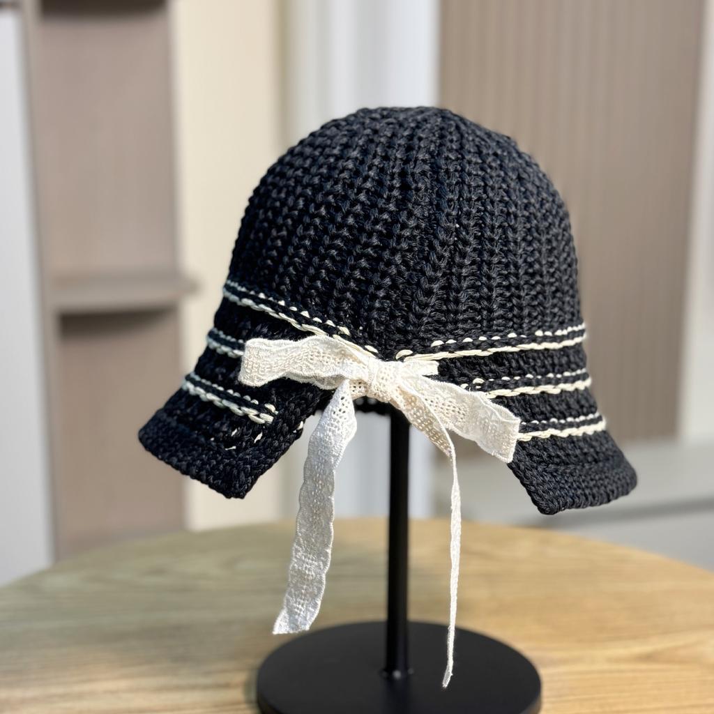 Korean Version of Thin Woven Temperament Fashionable Fisherman's Hat Children's Spring and Summer Face Small Casual Versatile Hollow Knitted Basin Hat