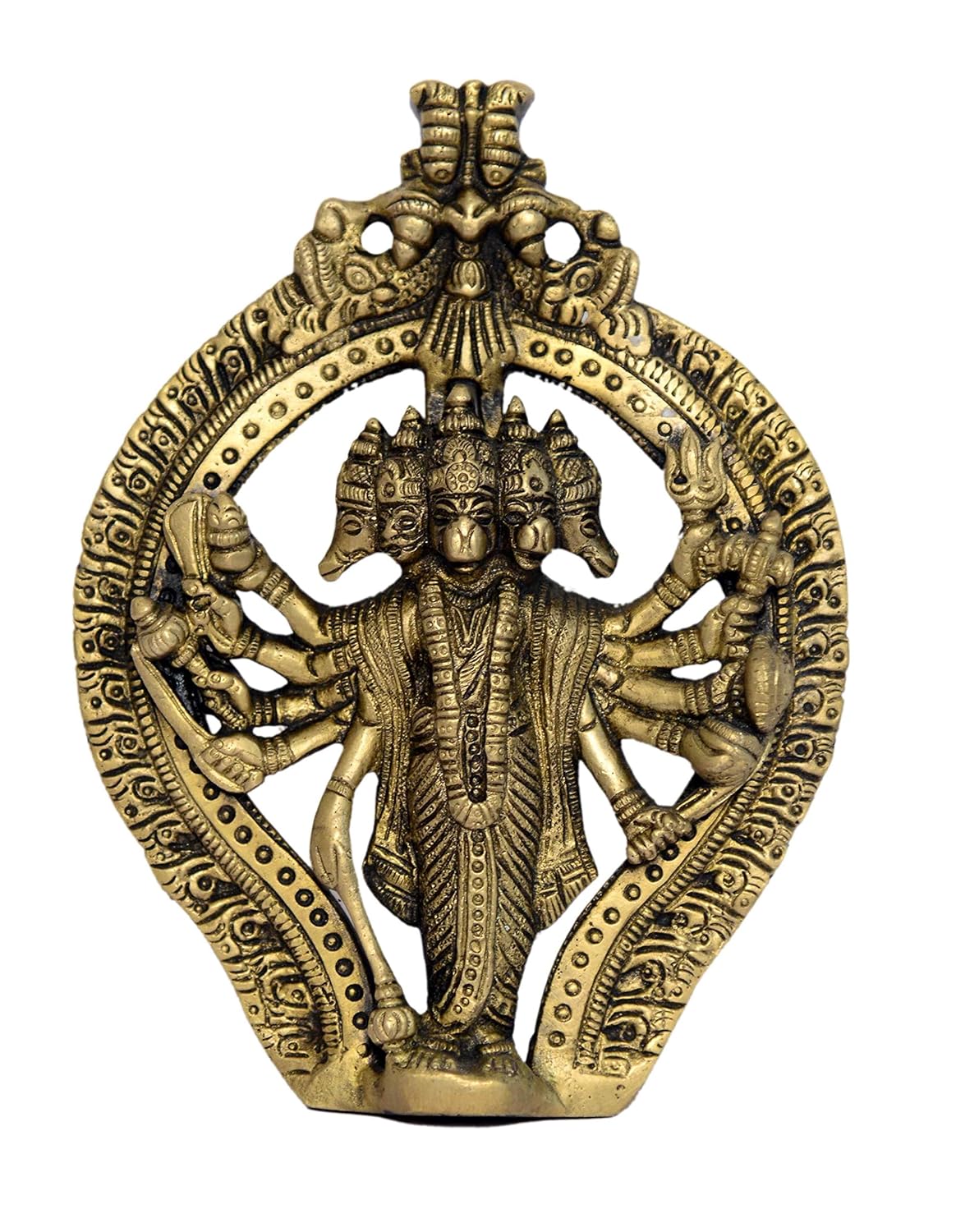 

God Panchmukhi Hanuman Wall Hanging For Home Mandir, Brass, Gold - 6.7 Inch
