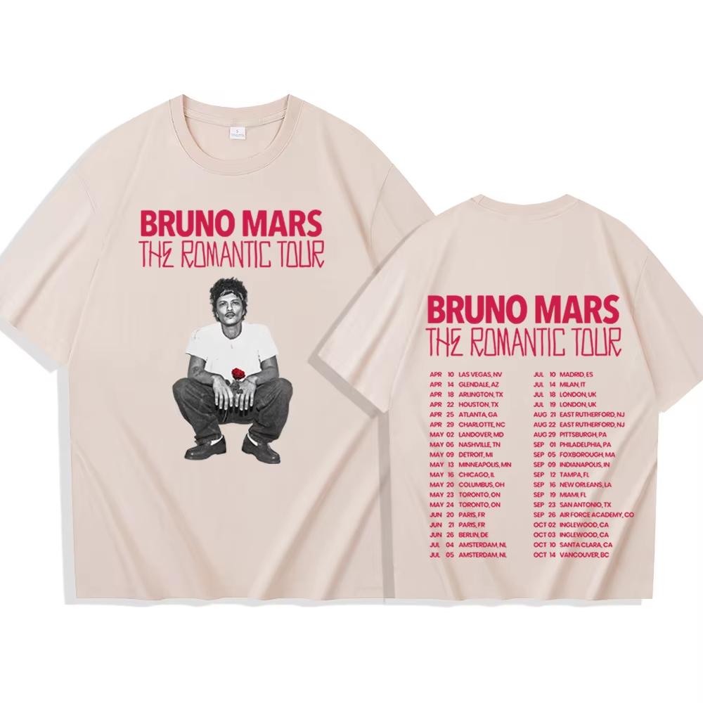 Bruno Mars The Romantic Tour 2026 Tshirt Man Woman Harajuku Short Sleeve Oneck Casual Shirt Bruno Mars The Romantic Tour