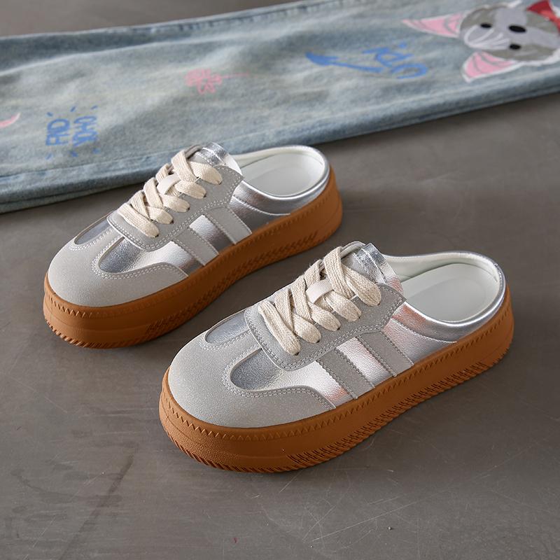 

Полутапочки Baotou, женская верхняя одежда, новая летняя обувь для отдыха, красные кроссовки без шнуровки, повседневные шлепанцы на платформе, Pantuflas De Mujer 35 серебряный