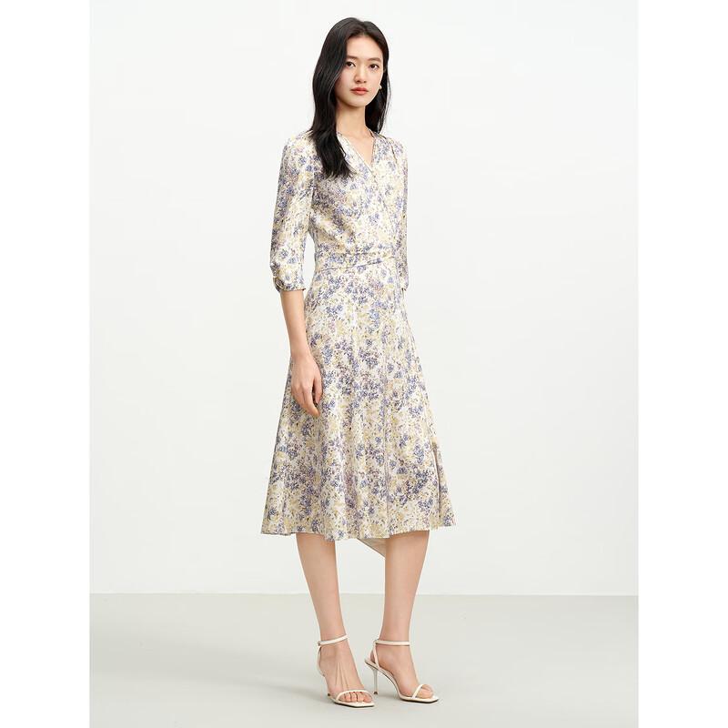 JUZUI Elegant Mulberry Silk Print V-Neck Dress