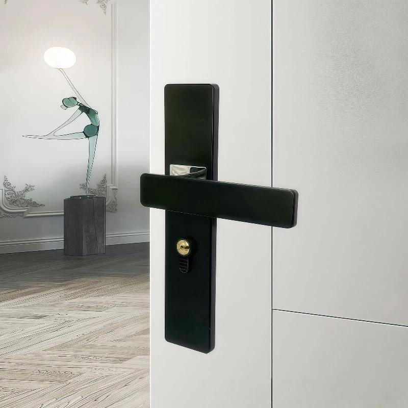 Black Interior Door Handle Lock Set Anti-Theft High Security Easy Install Universal Fit for Kid's Room Guest Room Use