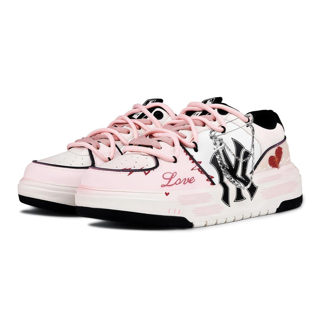 MLB Chunky Liner Heartfelt Sweet Chain Abrasion Resistant Abrasion Resistant Low Top Skateboard Shoes Unisex Pink White 3ASXCA12N-50WHS(Team266-)
