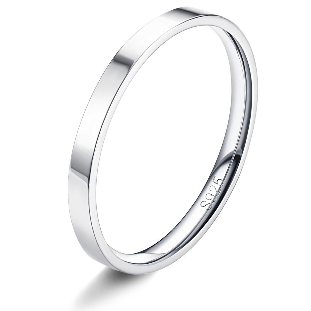 Fansilver S925 Sterling Silver Rings for Women Men 18K White Gold Plated Stackable Statement Thin Plain Thumb Ring Wedding Bands