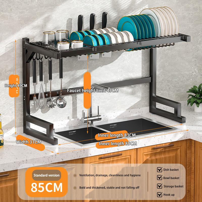 Kitchen Sink Rack Stainless Steel Drain Shelf Countertop Multi-Functional Storage Bowl Dish Knife Fork Organizing Rack