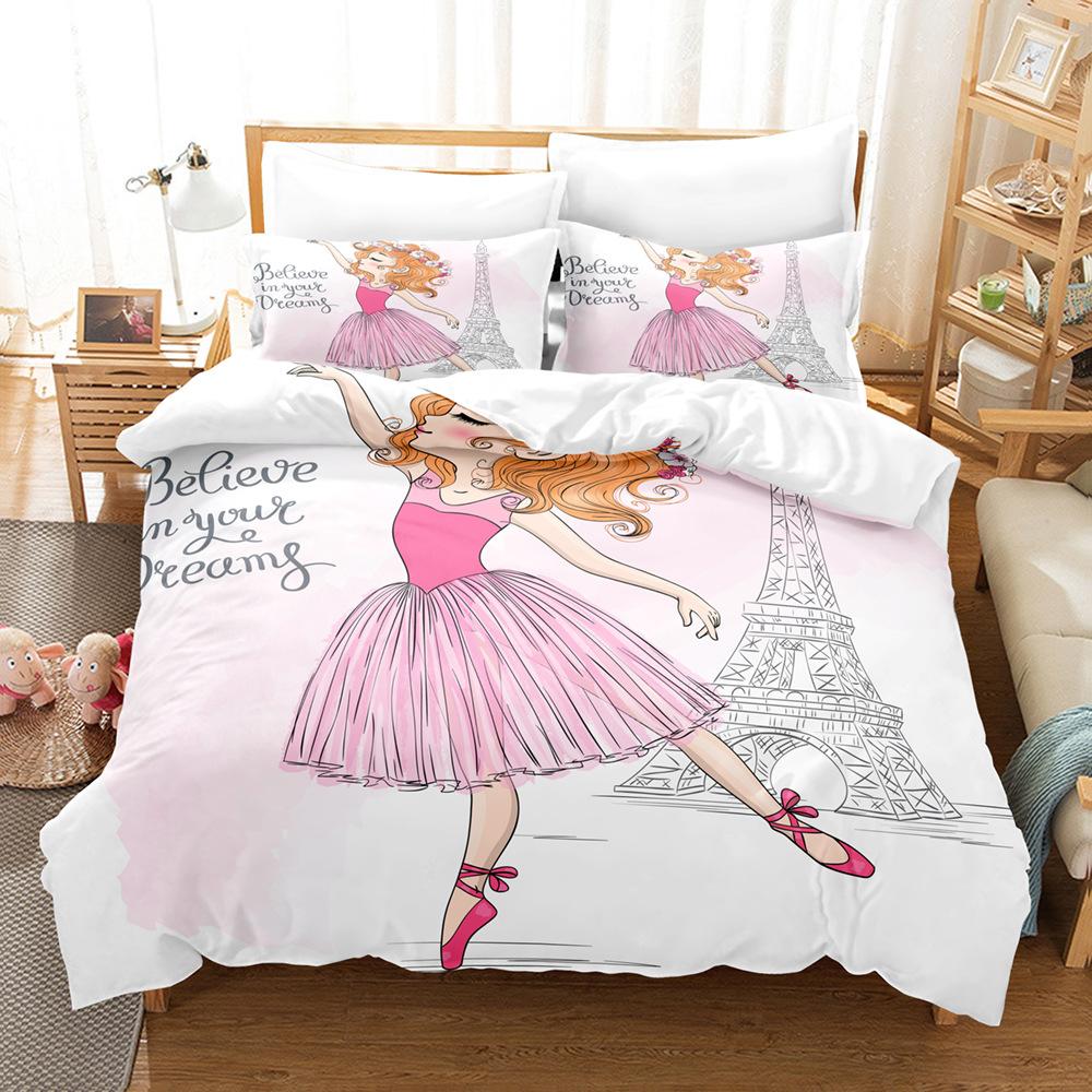 3D souprava ložního prádla pro dívčí pokoj Taneční dívčí povlak na peřinu 2/3dílný dárek k narozeninám AU140 * 210 v plné velikosti mikrovlákno Rychleschnoucí měkký bytový textil