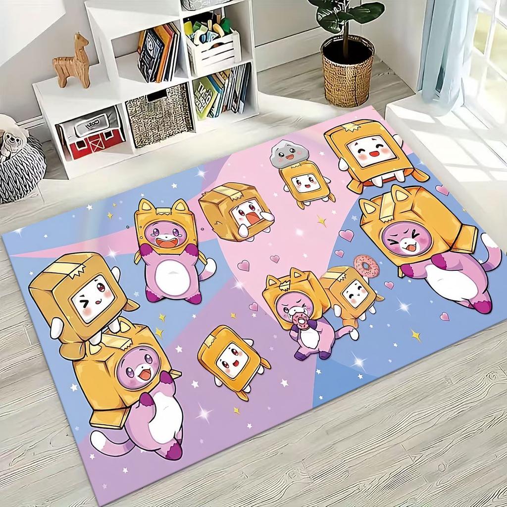 Tappeto Cartoon Lankybox Carino Foxy Boxy Rocky per Camera da Letto Soggiorno Divano Casa Zerbino Decorazione, Tappetino Pavimento Grande Antiscivolo per Bambini