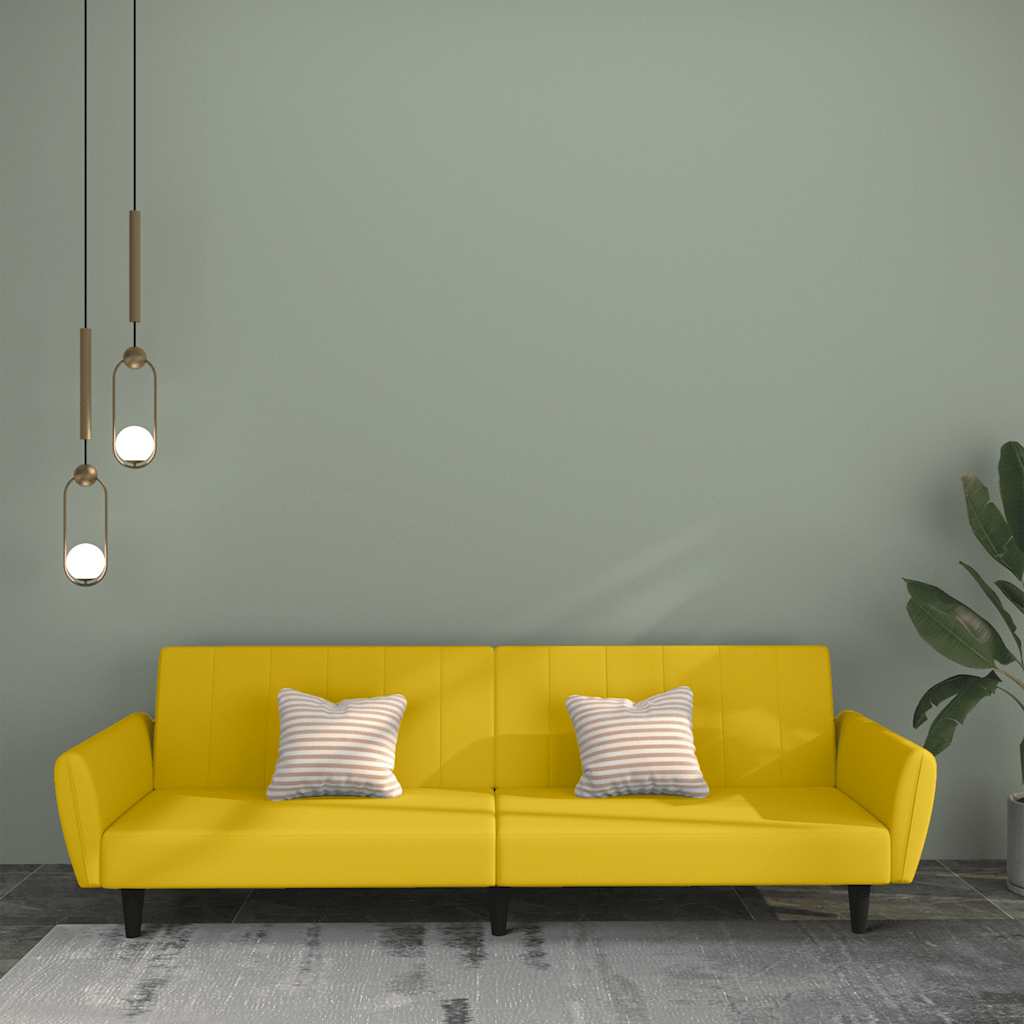 2 Seater Yellow Velvet Sofa Bed