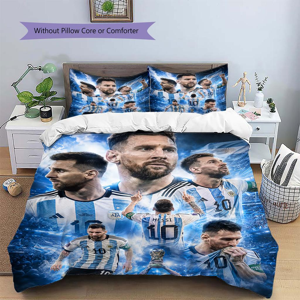 Lionel Messi Pattern Bedding Home Decoration Birthday Gift (1 * Duvet Cover + 2 * Pillowcase, Without Core),fan Merchandise.