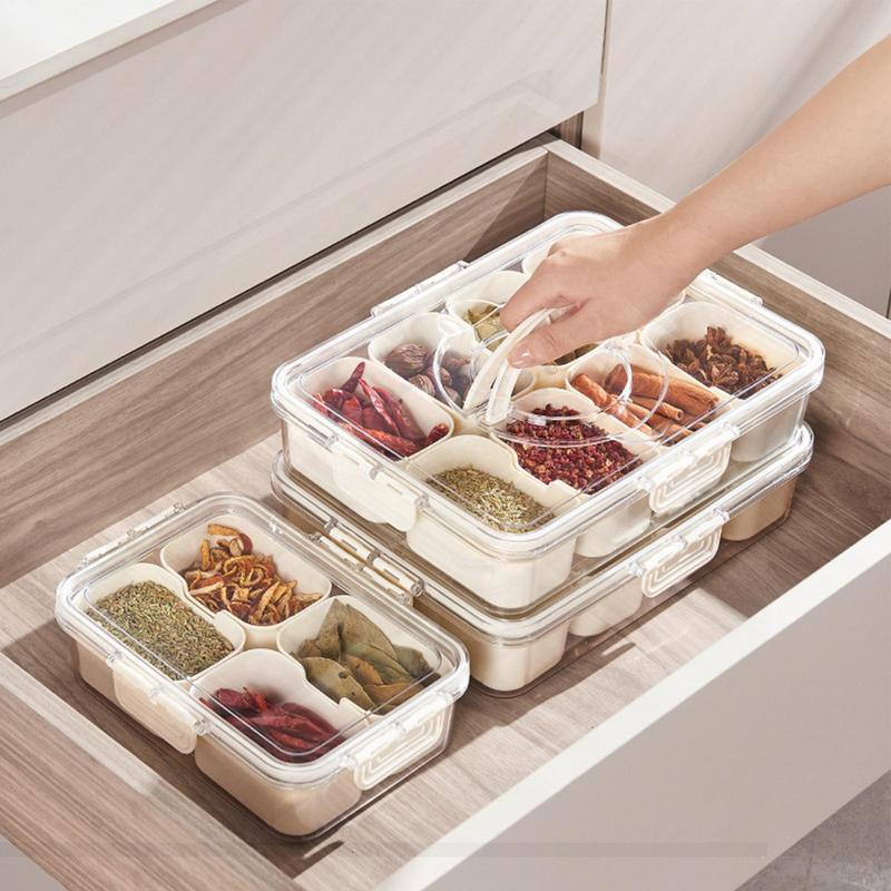 Snack Container Box Leakproof Food Storage Container Box With 8 Compartments Portable Tray With Lid Handle Organizer For Picnics