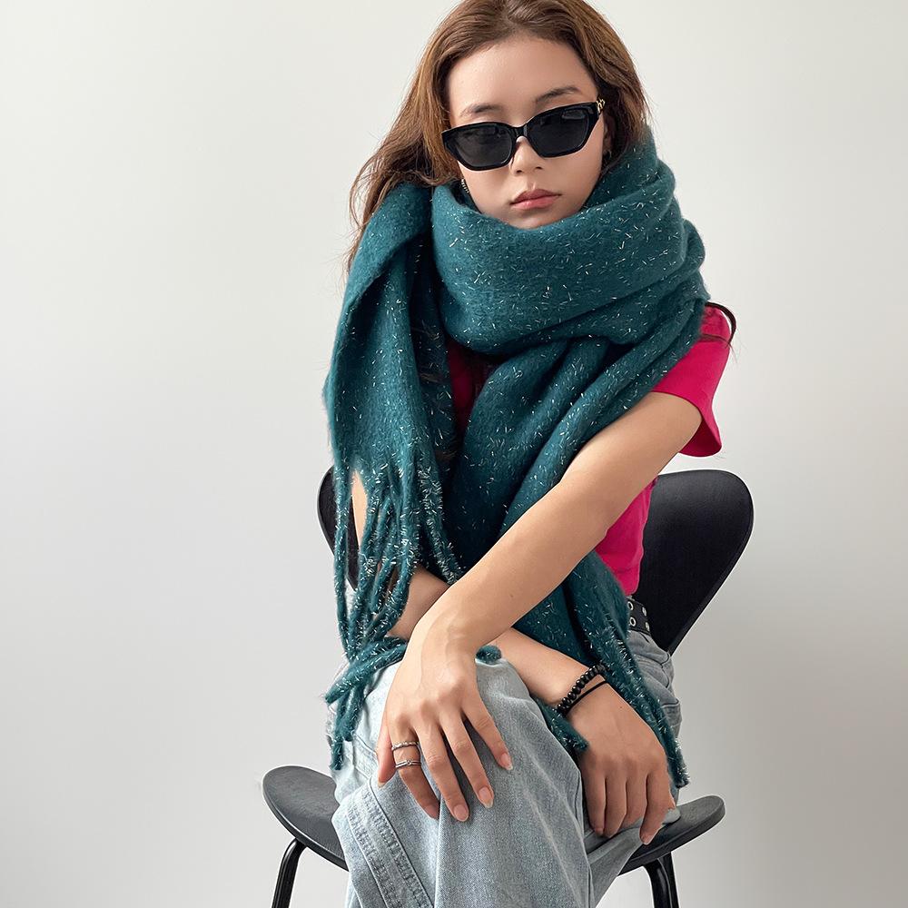 Winter fashion versatile scarf solid color mohair thickened warm scarf women's shawl