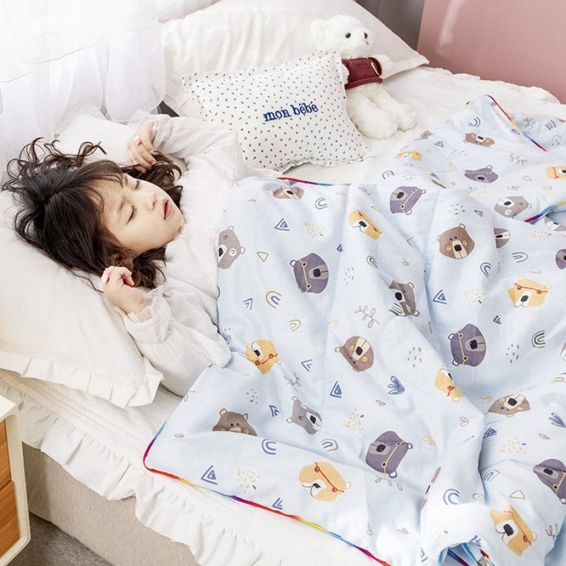 New Waffle Yarn Cotton Children'S Summer Cool Quilt Double-Layer Yarn Pure Cotton Air Conditioner Quilt Single Summer Quilt