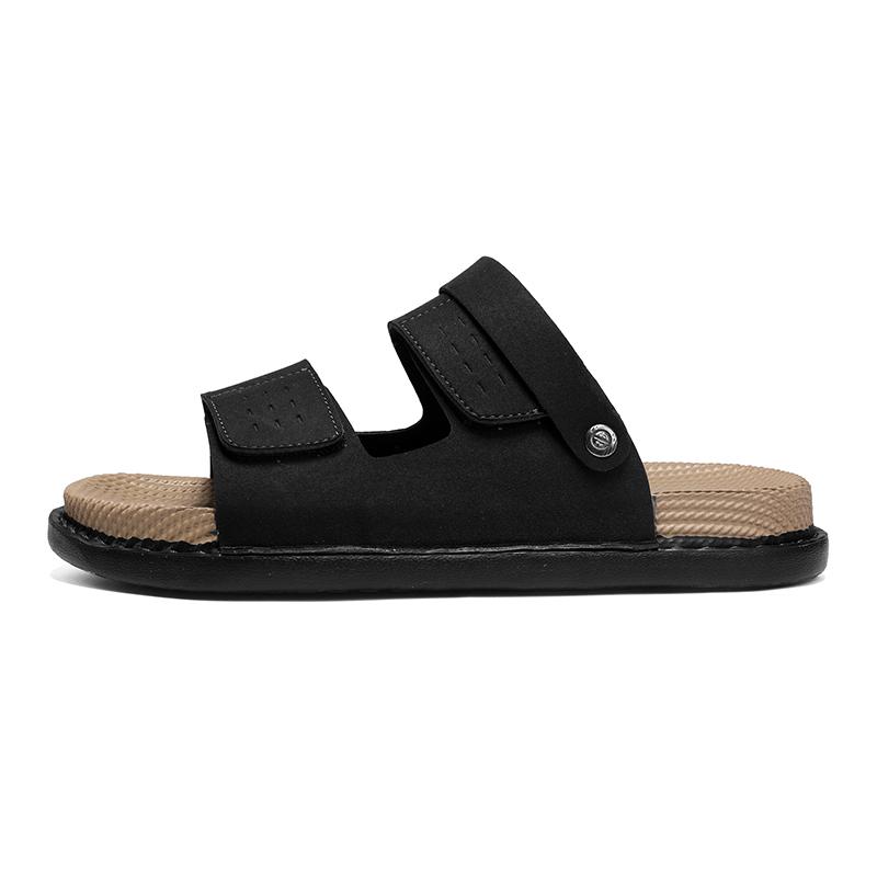 

Men s 2026 New Anti-Slip Casual Indoor Outdoor Sports Wearable Flat Sandals Comfortable Lightweight Synthetic Leather Slip-On 39 чёрный