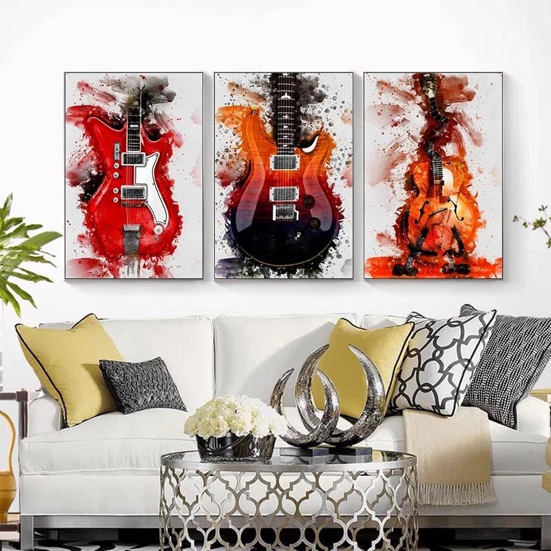 Modern Abstract Graffiti Various Guitars Posters and Prints Canvas Paintings Wall Art Pictures for Living Room Decor (No Frame)
