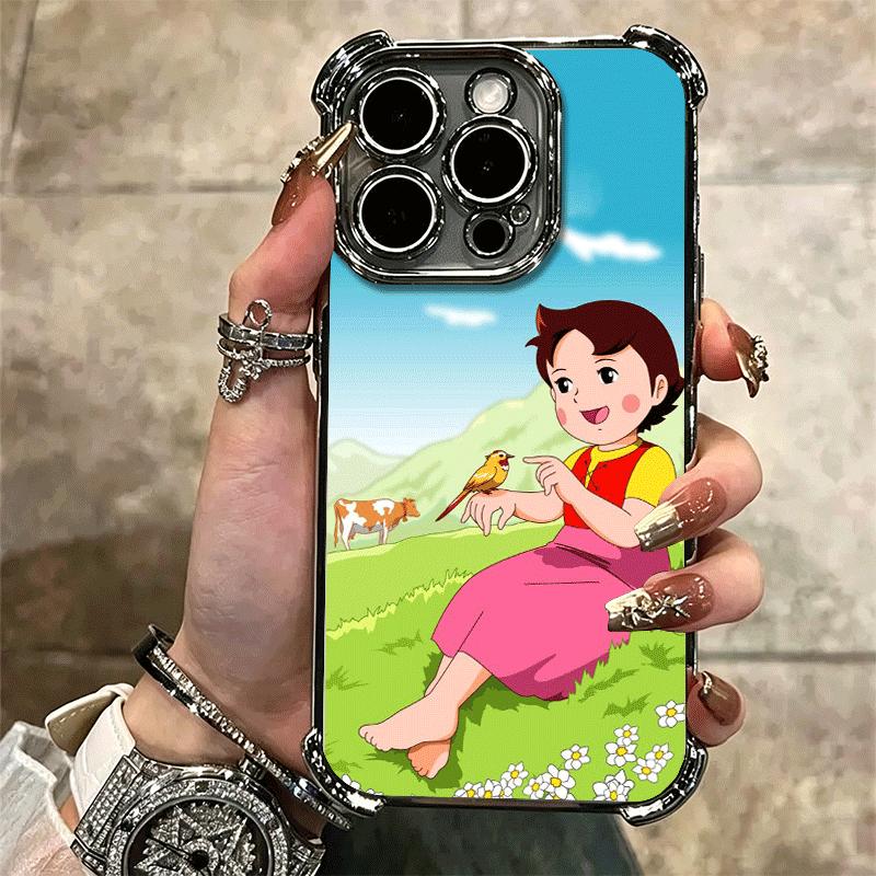 Heidi Cartoon Cute Plating Phone Case For Iphone 16 17 Pro Max Air 16E 14 15 Plus 12 13 Mini Anti-Fall Airabag Cover