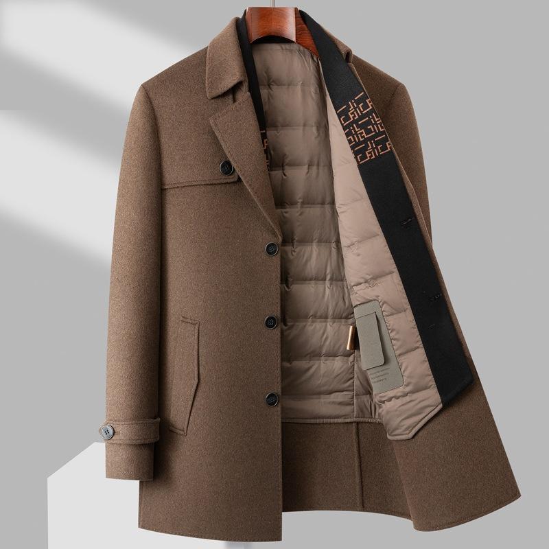 Double-sided Woolen Coat for Men's Autumn and Winter New Suit Collar Casual Removable Down Liner Woolen Coat for Men