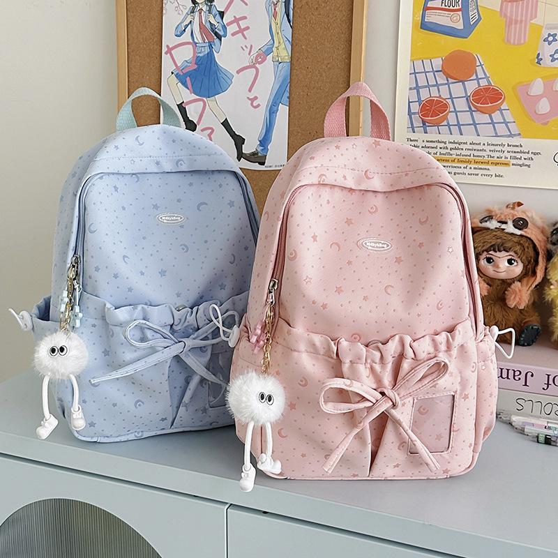 Cute Bowknot Backpack for Women Large Capacity Nylon School Backpack Kawaii Travel Daypack Casual College Bookbag