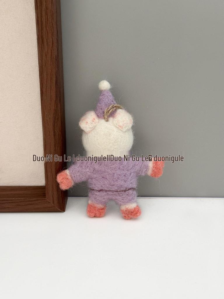 Handmade Wool Felt Cute Pig Ornament Keychain and Bag Charm