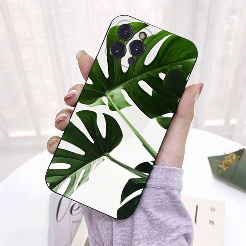 Blätter Monstera Grün Telefon Fall Für iPhone 8 7 6 6S Plus X SE 2020 XR XS 14 11 12 13 Mini Pro Max Mobile Fall