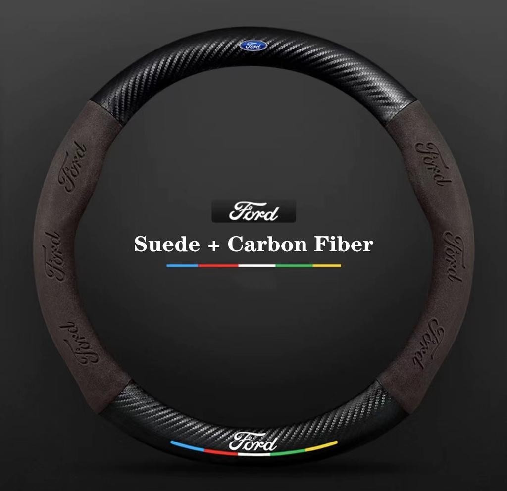 Ford ST EXPLORER EDGE Fiesta Focus Mondeo F150 Fusion Mustang Kuga Ranger Car Anti-Slip Suede Carbon Fiber Steering Wheel Cover