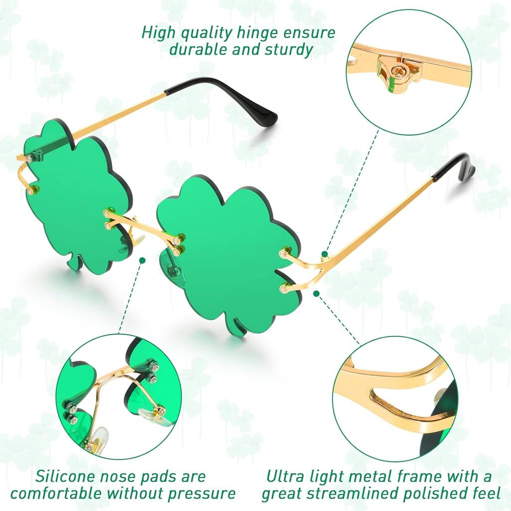 4 pary St. Okulary z koniczynką na Dzień Świętego Patryka Okulary do kostiumu skrzata Zielone Okulary Przeciwsłoneczne Zielone Akcesoria dla Kobiet i Mężczyzn