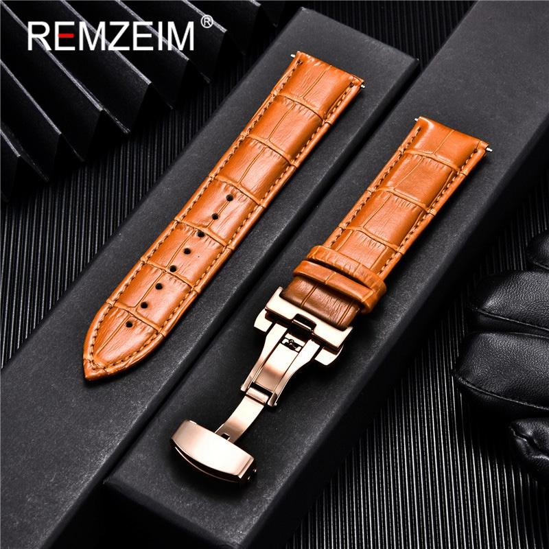 

Embossed Genuine Leather Strap with Solid Automatic Butterfly Buckle Business Watch Straps 18mm 20mm 22mm 24mm Watchband 24mm