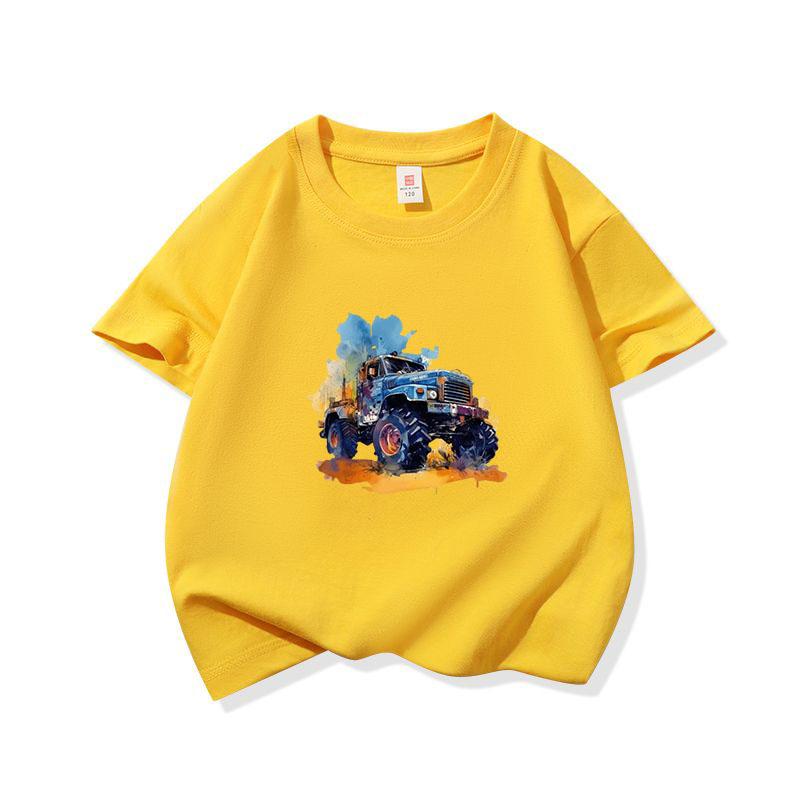 Kids Cotton T Shirt Cool Watercolor Offroad Car Print Crew Neck Short Sleeve Tee Casual Breathable Boys Girls Summer Tops