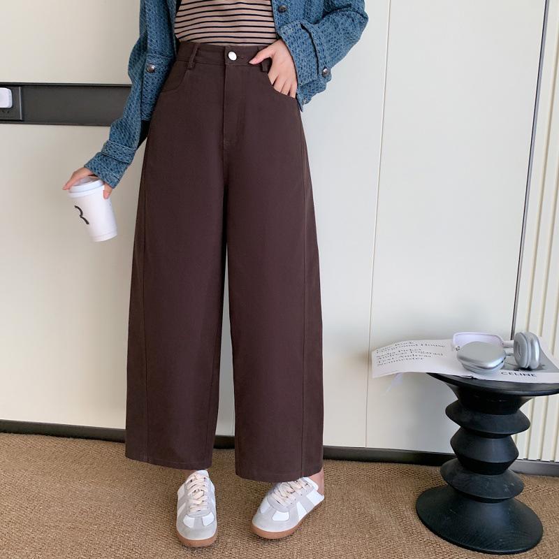 

Women s Plum Purple Wide-Leg Washed Cotton Denim Pants - Autumn & Winter Casual Straight-Leg Nine-Point Trousers M