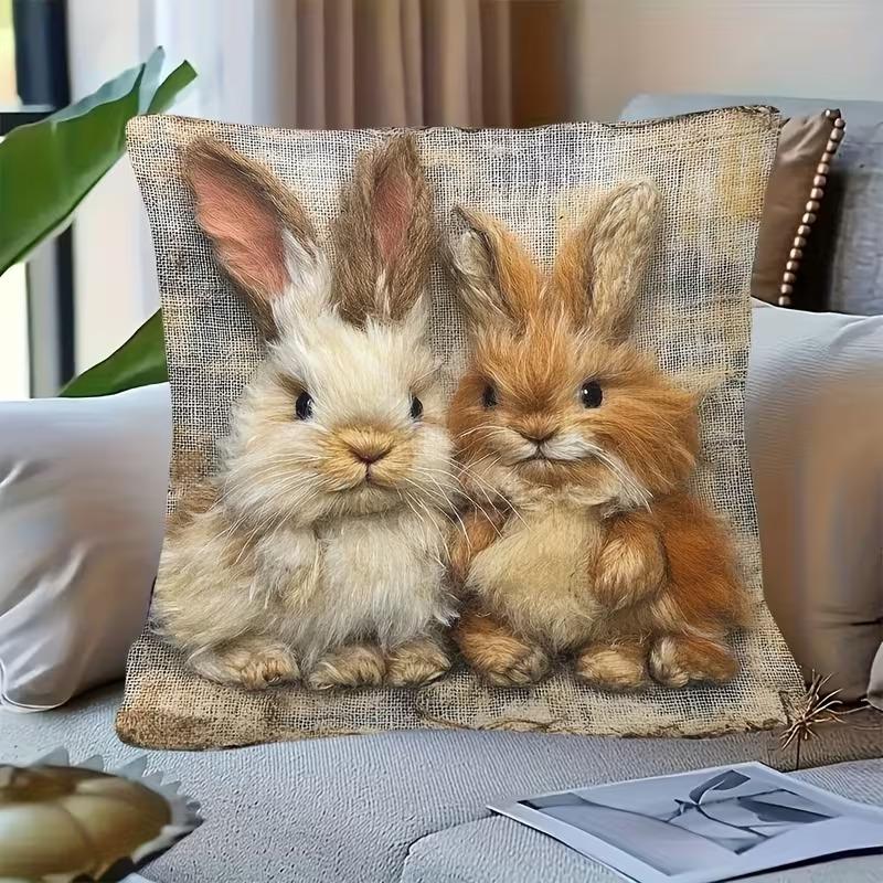 Cute Animal Print Pillowcase with Floral Elements for Sofa Cushion