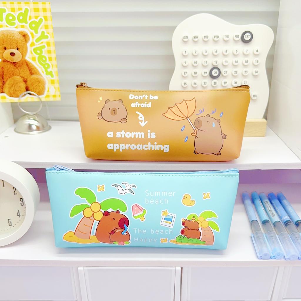 Capybara Korean Style Cute High Quality Large Capacity PU Pencil Case & Stationery Pouch for Elementary School Students and Kids