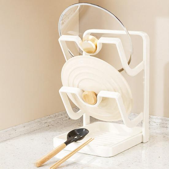 Yousheng Countertop Pot Lid Organizer Pan Lid Storage Rack with Removable Drip Tray And Spoon Rest Kitchen Counter Organizer While Cooking for Lids