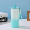 Gradient Color Minimalist Handle Strap Insulated Stainless Steel Vacuum Travel Mug With Straw Lid 600ml