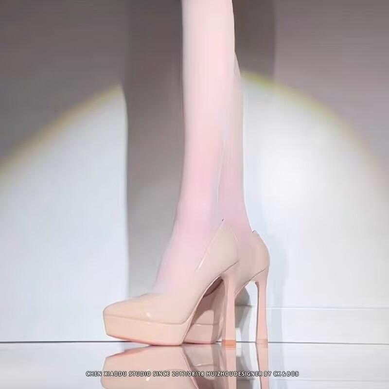 Tacones de Aguja Sexy con Punta Fina Color Nude Plataforma Zapatos de Mujer