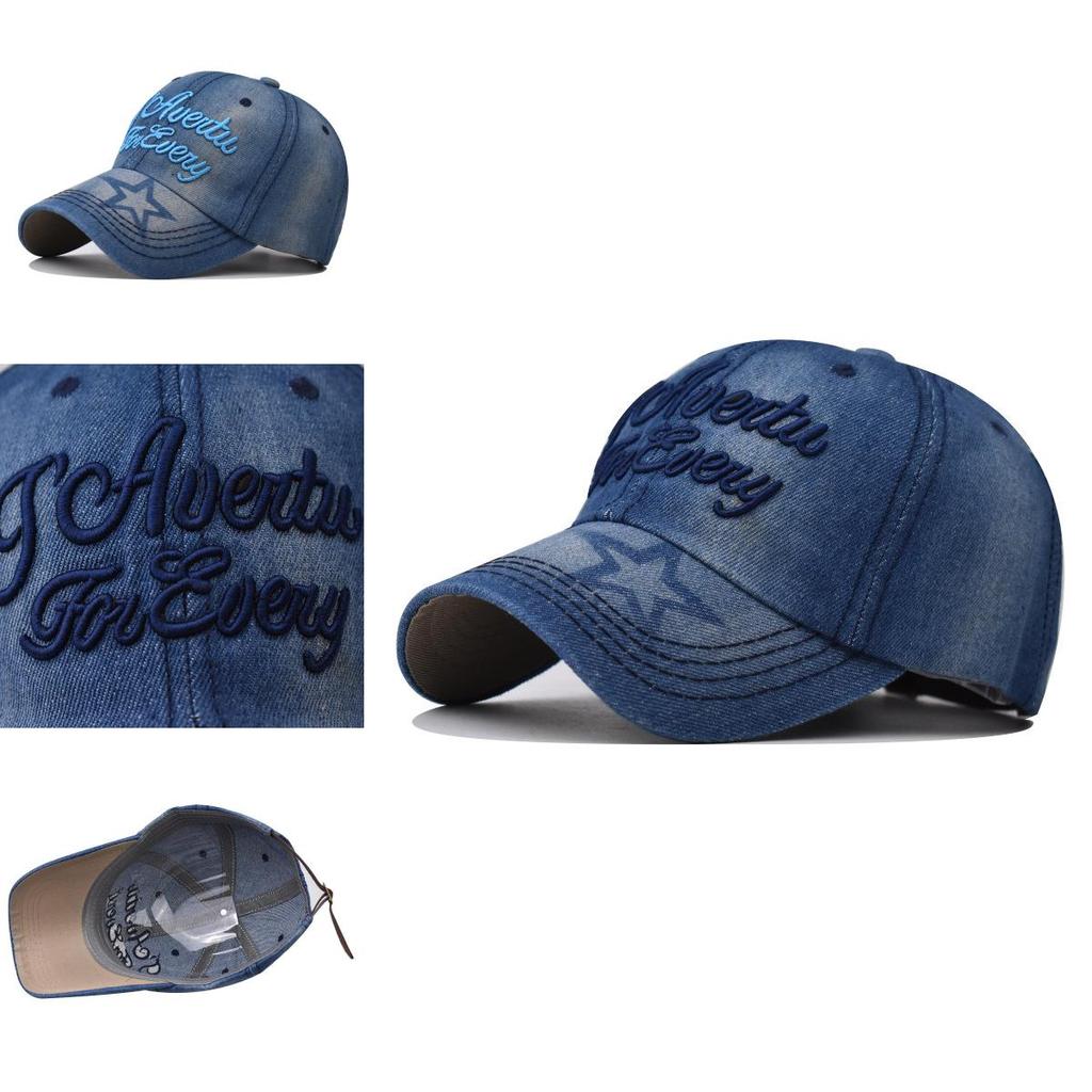 Classic Denim Adjustable Baseball Hat With Embroidered Detail For Men And Women