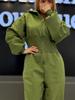 TW818 Women's Hooded Zip-Up Slimming Jumpsuit - Autumn/Winter, Elastic Waist, Solid Color