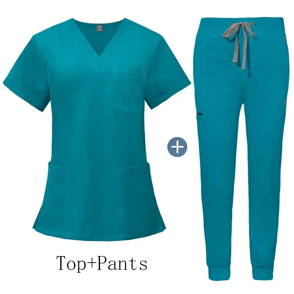 Unisex Nursing Accessories Hospital Medical Clothing for Women Niaahinn Uniform Short Sleeved V-neck Top Jogging Pants Suit Soft