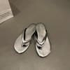 Fashion flat-bottomed silver flip-flops women's summer wear leopard print cool slippers seaside pinch women's shoes shoes
