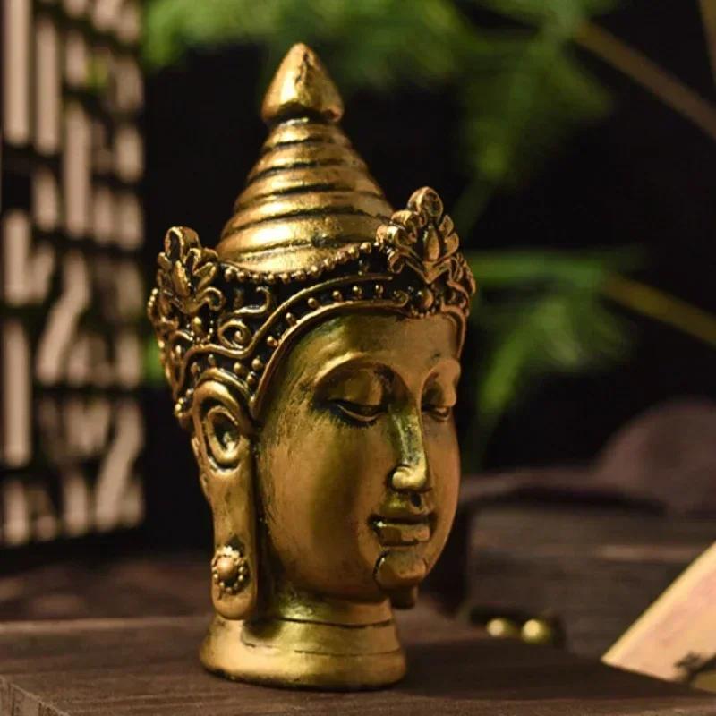 Golden Buddha Statue Buda Sculptures Resin Indoor Fengshui Figurines India Thailand Buddhism Home Decor Art Crafts for Interior