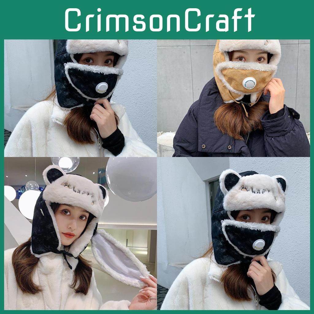 Happy Letter Cat Paw Pattern Ear Protectors Plush Cap Outdoor Warmth Thickened