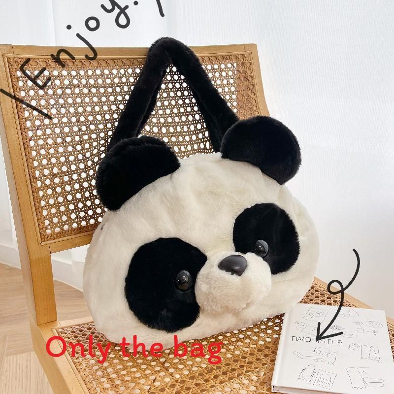 Furry Panda Embroidered Hugging Bamboo Diagonal Cross Backpack For Use Daily