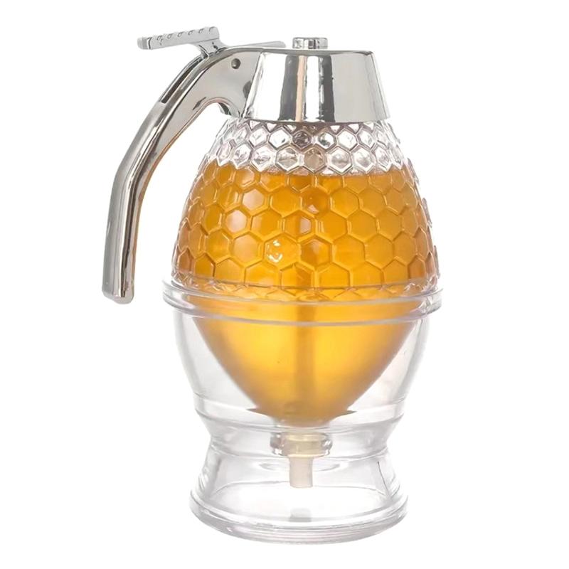 Honey Dispenser Pot Container Cup Juice Syrup Kettle Kitchen Bee Drip Rack Portable Storage Pot Transparent Container
