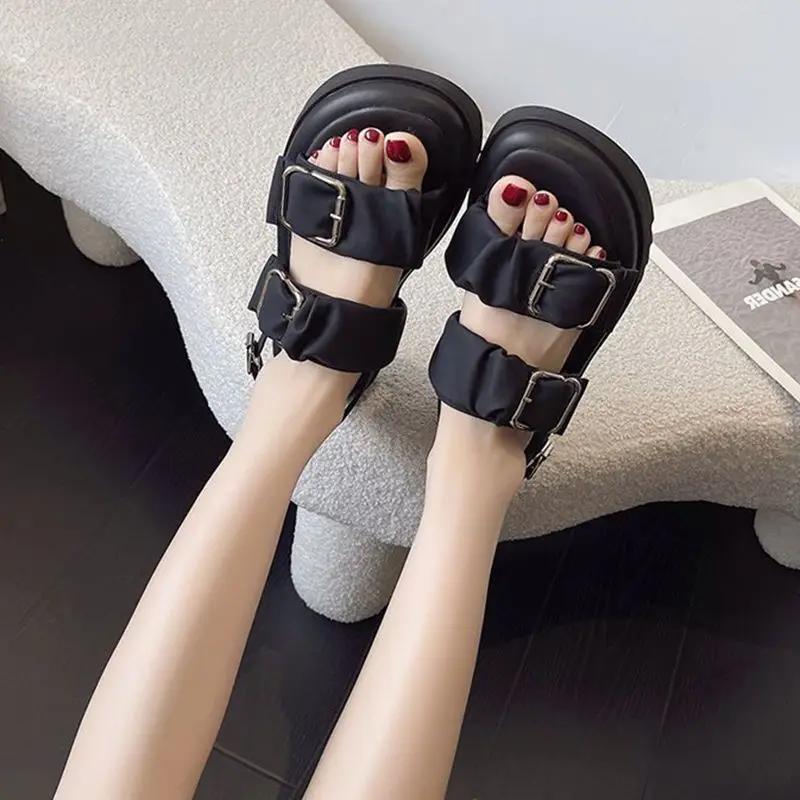 Fashion Block Heel Platform Open Toe Summer 2024 Women's Shoes White Footwear Sandals for Woman Slippers Original Anti Slip Hot Sandal H