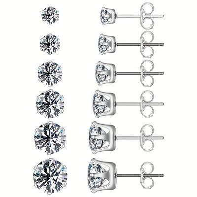 6pairs/set 3-8mm Stainless Steel Stud Earrings With Sparkling Hypoallergenic Cubic Zircon For Men And Women